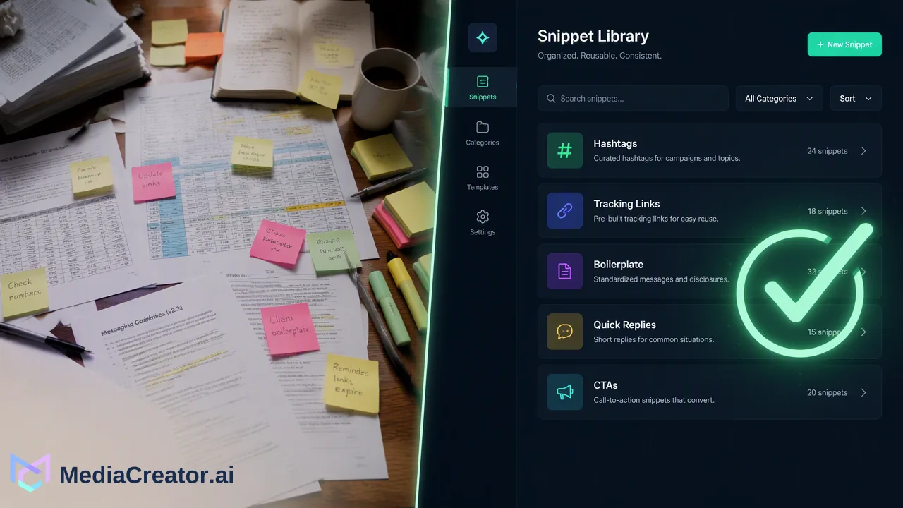 How to Build a Centralized Snippet Library for Faster Social Media Publishing - Blog article cover image about Learn how social media snippet management helps te...
